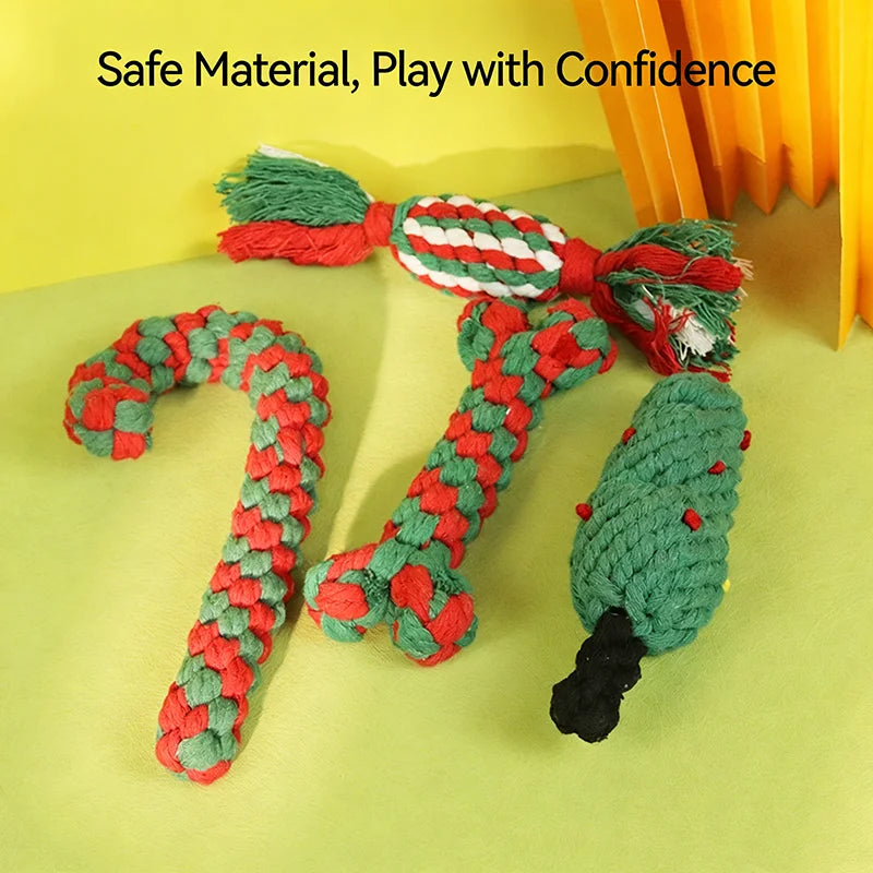 Chew-resistant Pet Chew Toy Cotton Rope Interactive Bone Shape Christmas Tree For Dogs Puppy Teeth Cleaning Relieve Boredom Toys