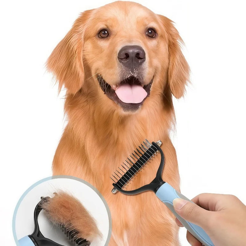 Double Sided Pet Deshedding Brush Stainless Steel Dog Comb Grooming Tool for Shedding And Dematting - Effective Pet Care
