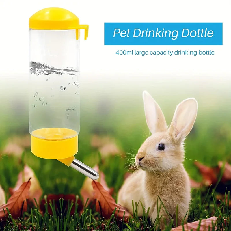 1pc 400ml Automatic Pet Water Bottle, Solid Color, PE Material, Ideal for Rabbits, Mink, Cat, Squirrel, with Drinking Pen