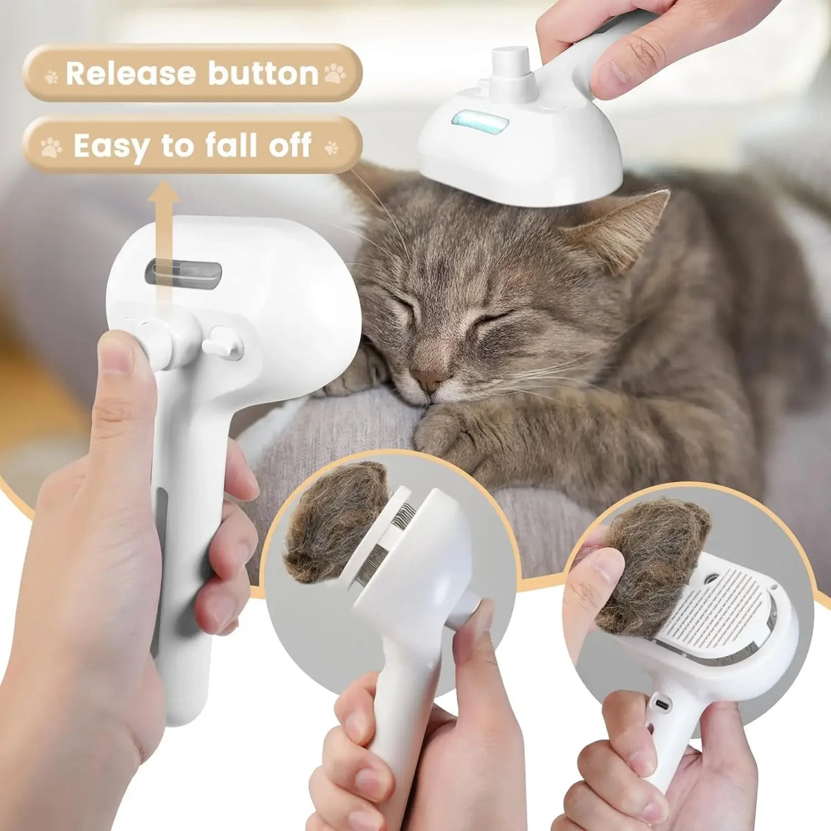 Electric Steam Spray Anti-Tangle Brush for Dogs & Cats