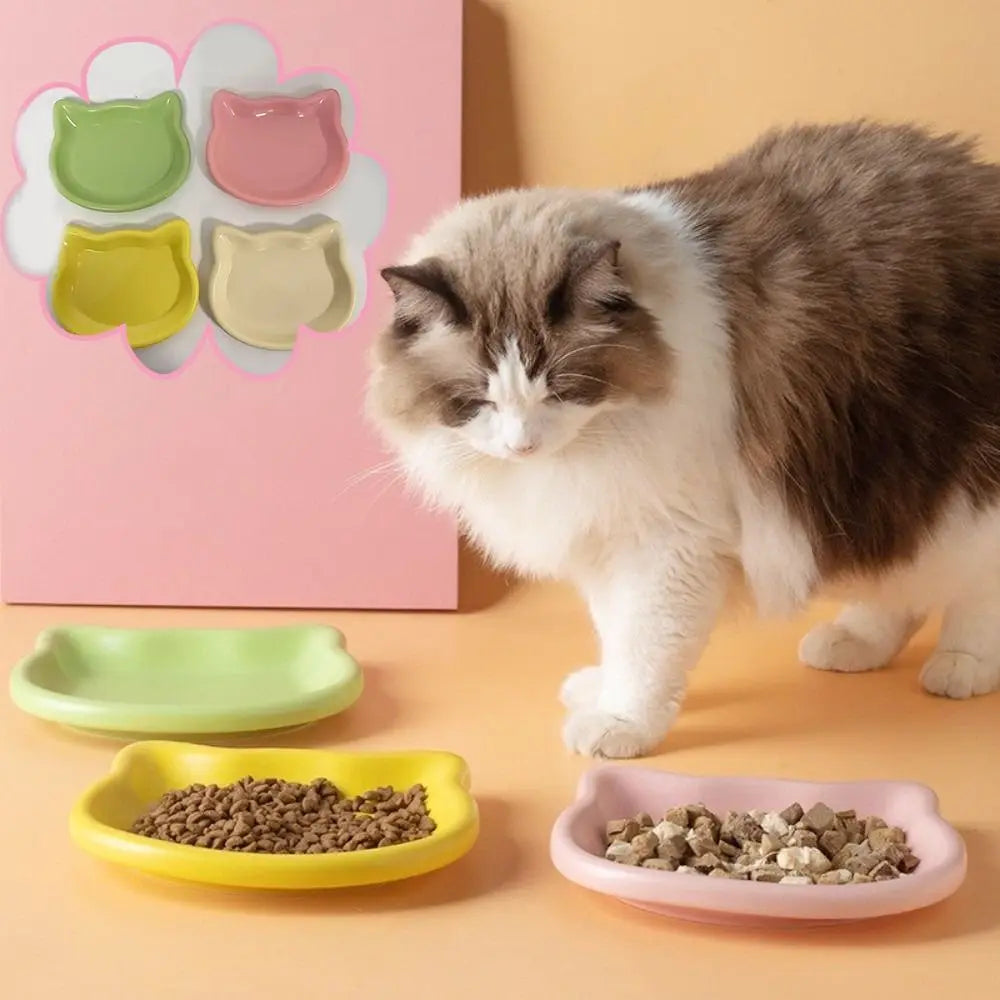 1/4pcs Cute Cat Shape Cat Bowl Plastic Anti-Fall Flip Cat Food Bowl Non-slip Pet Food Dish Pet Feeding