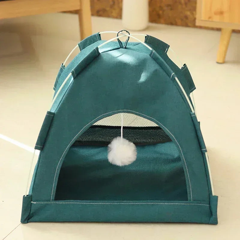 Semi-Enclosed Canvas Tent Bed for Cats & Small Dogs