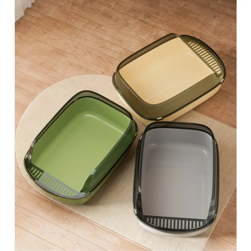 Semi-Enclosed Litter Box with Detachable Scoop, Off-White or Gray