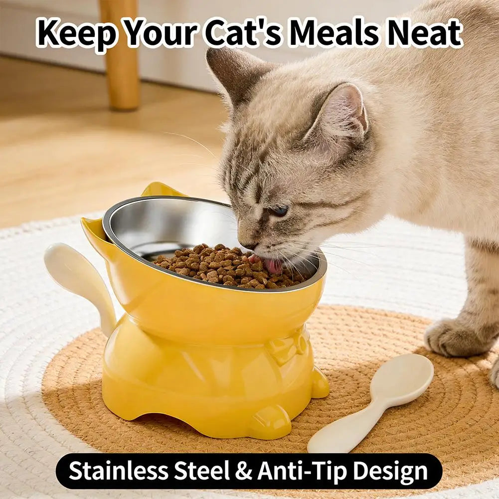 Tilted Cat Bowl with Cute Cat-Ear Stand