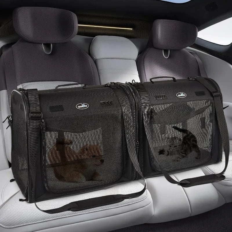 Wakytu Two-in-One Foldable Cat Center Transport Box. Cat Car Transportation. Two Cat and Dog Double Pet Transportation Bags