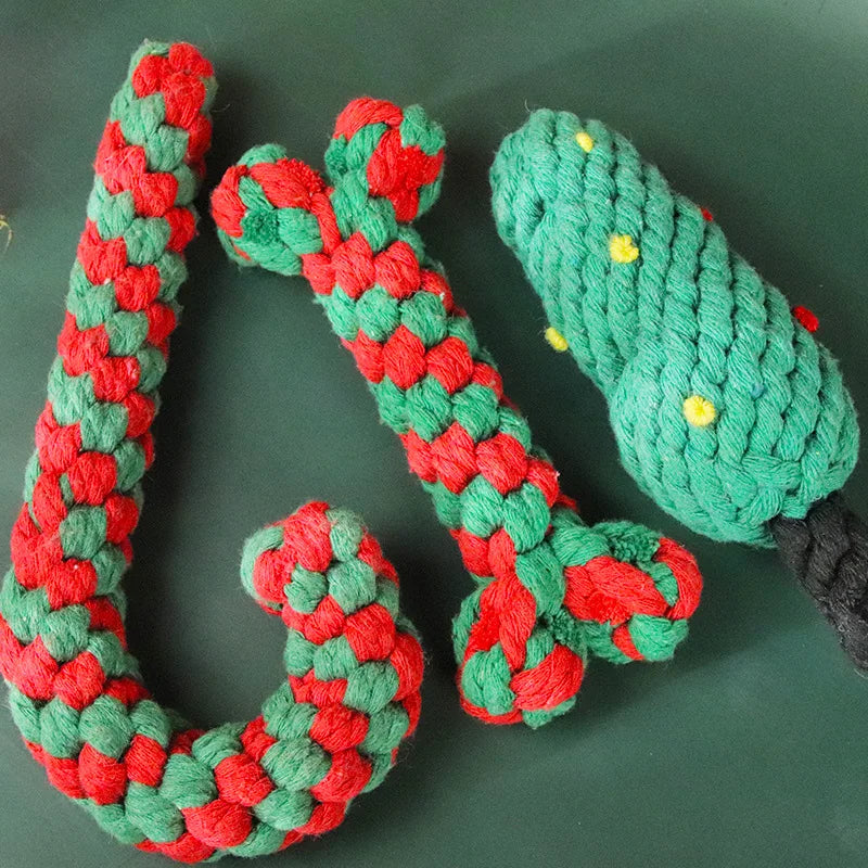 Christmas Pet Cotton Rope Cane Toy Set Bite-resistant Molar Interactive Dog Toy Teeth Clean Festive Toy For Small Medium Dogs