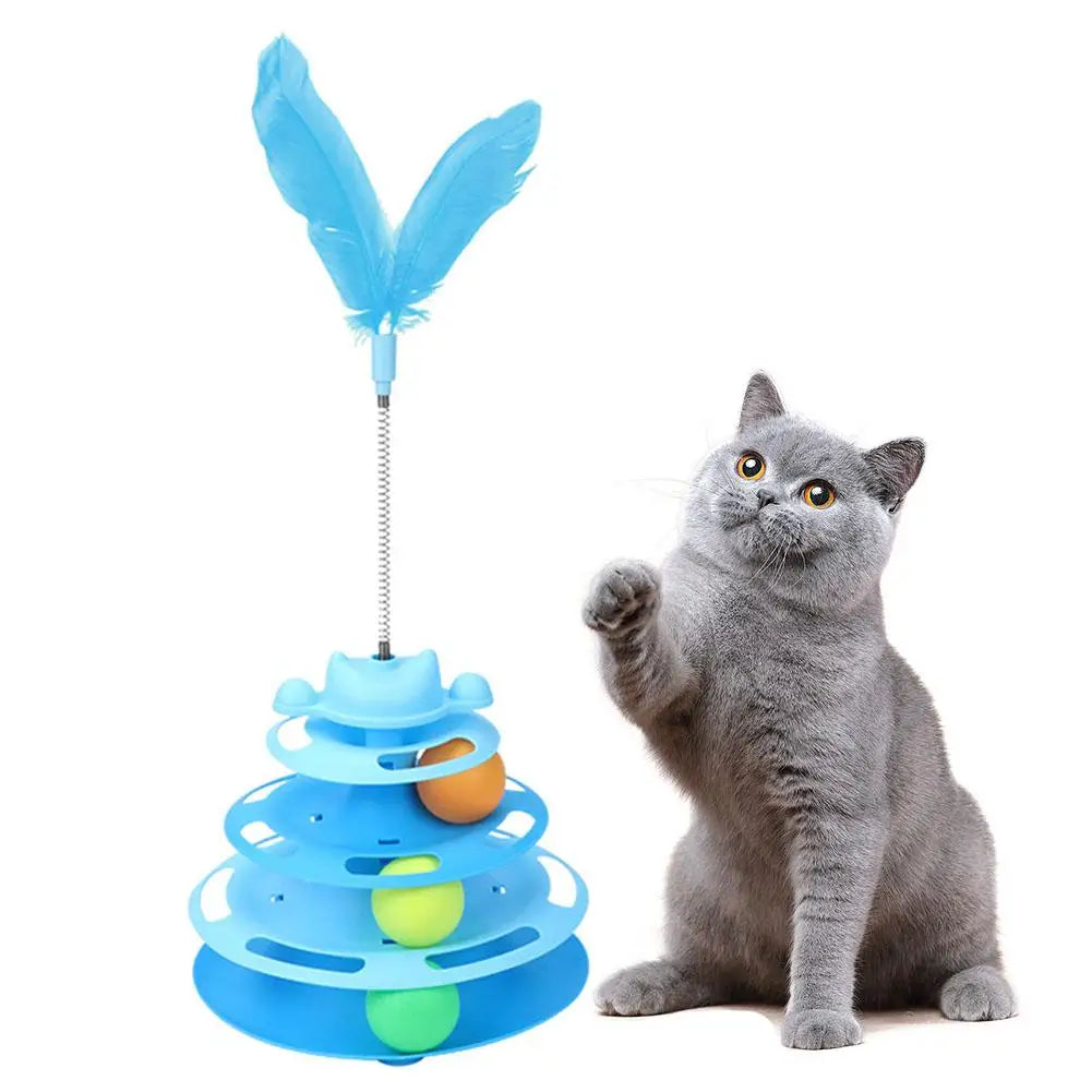 4-Level Cat Track Ball Toy with Feather Wand