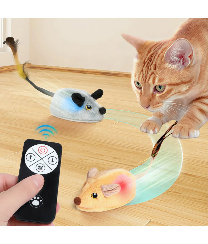 Automatic Sensing Moving Mouse Interactive Cat Toys Electronic Remote Squeaky Cat Toy For Kitten USB Rechargeable Pet Plush Toy