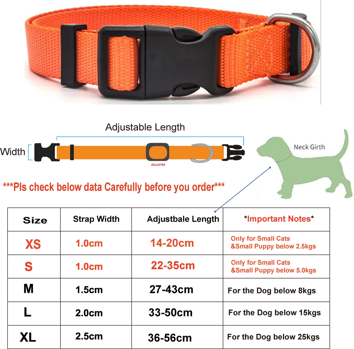Adjustable Nylon Collar for Dogs and Cats, XS–XL