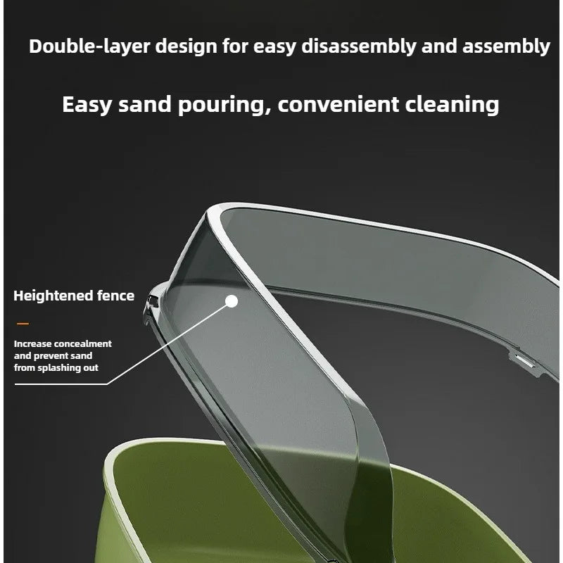 Semi-Enclosed Litter Box with Detachable Scoop, Off-White or Gray