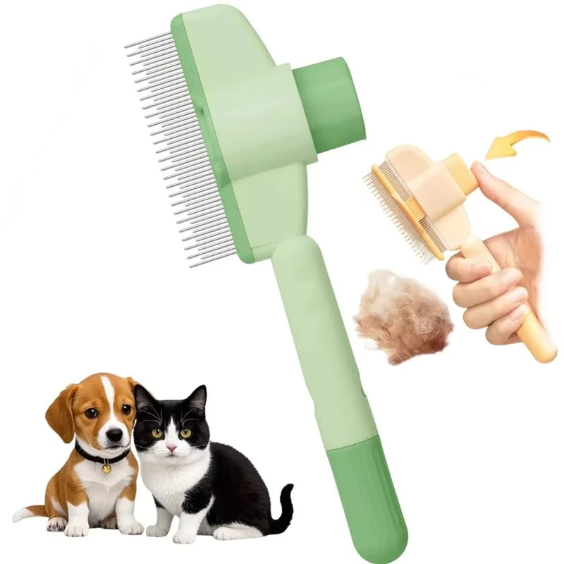 Dogs Cats Hair Comb One Button Self Cleaning Pet Hair Flea Remover Brush Dual Stainless Teeth Grooming Massage Tool for Pet