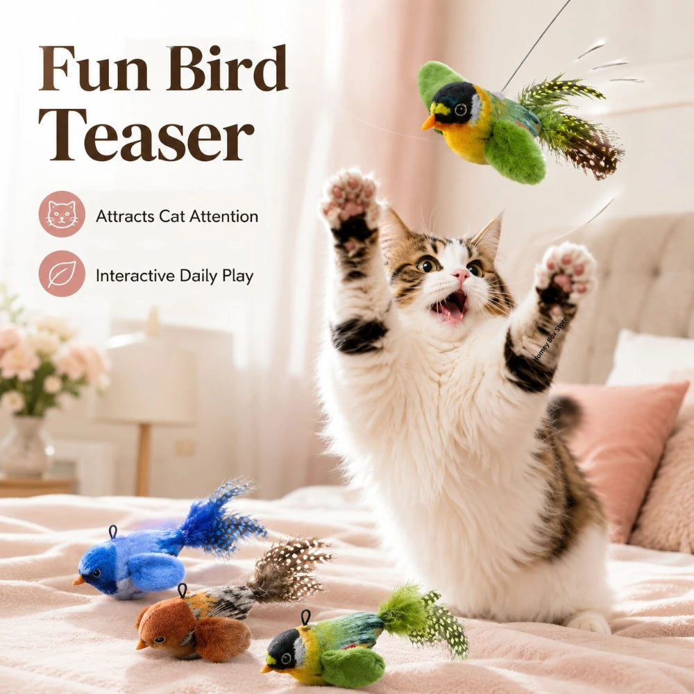 Hanging Elastic Rope Cat Teaser 1/3 PCS Simulated Bird Sound Toy For Indoor Kittens Chasing Biting Daily Play Exercise