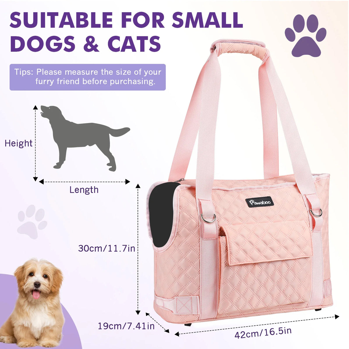 Pawaboo Dog Purse Carrier for Small Dogs with Pocket Lightweight Dogs and Puppies Tote Bag Carrier Dog Carriers Soft Sided