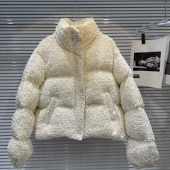 Stay Warm and Chic with the CozyGlam™ Sequined Stand Collar Jacket