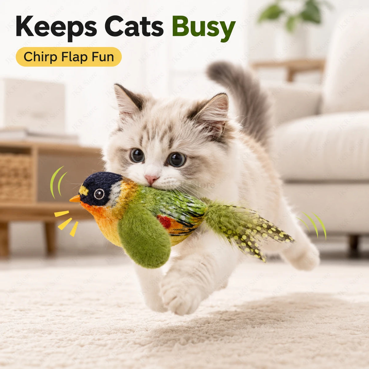 1/3Pcs Interactive Electric Bird Toy for Cats Chirping Sound Flapping Wings Plush Chew Bite Toy for Kittens Indoor Play