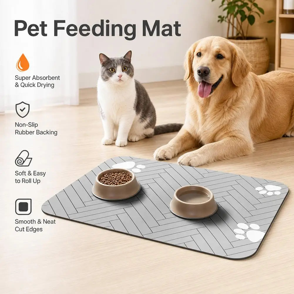 Pet Feeding Mat Absorbent Rubber Backing Quick Dry Water Waterproof Placemat Dog Cat Food Water Bowl Tray Non Slip Washable