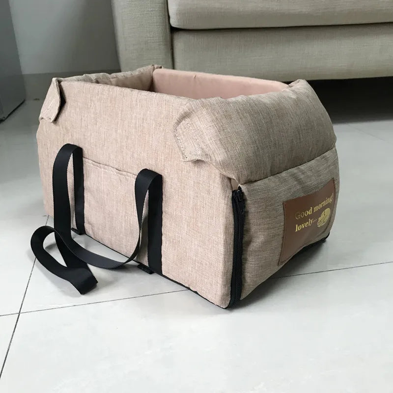 Center Console Dog Car Seat Bed & Carrier, Grey or Khaki