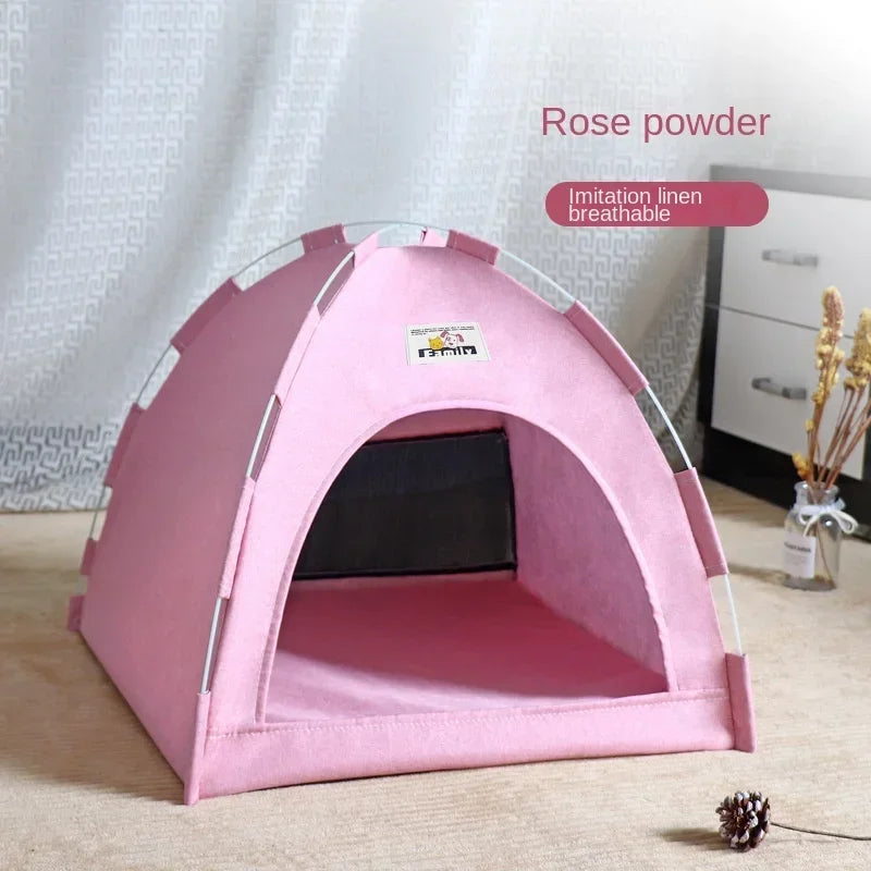 Semi-Enclosed Canvas Tent Bed for Cats & Small Dogs