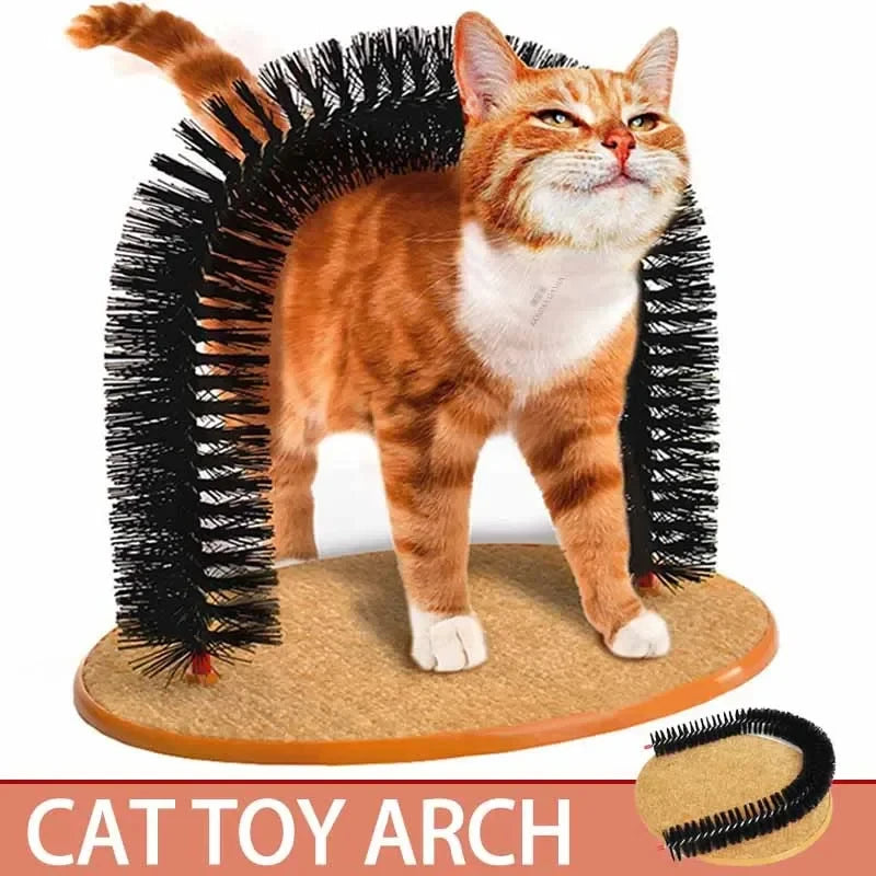 Cat Arch Self-Groomer with Rubbing Brush and Scratch Pad