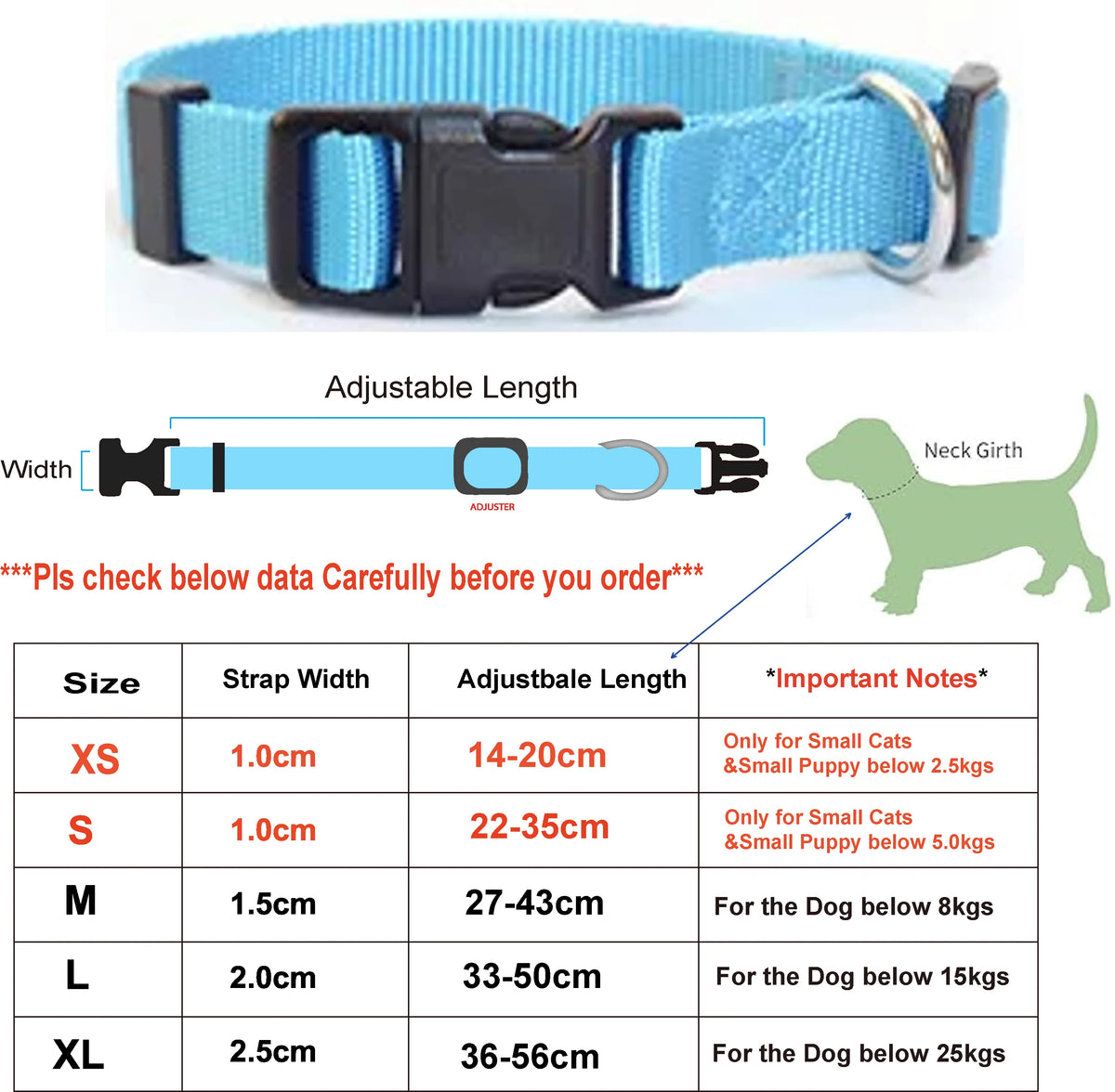 Adjustable Nylon Collar for Dogs and Cats, XS–XL