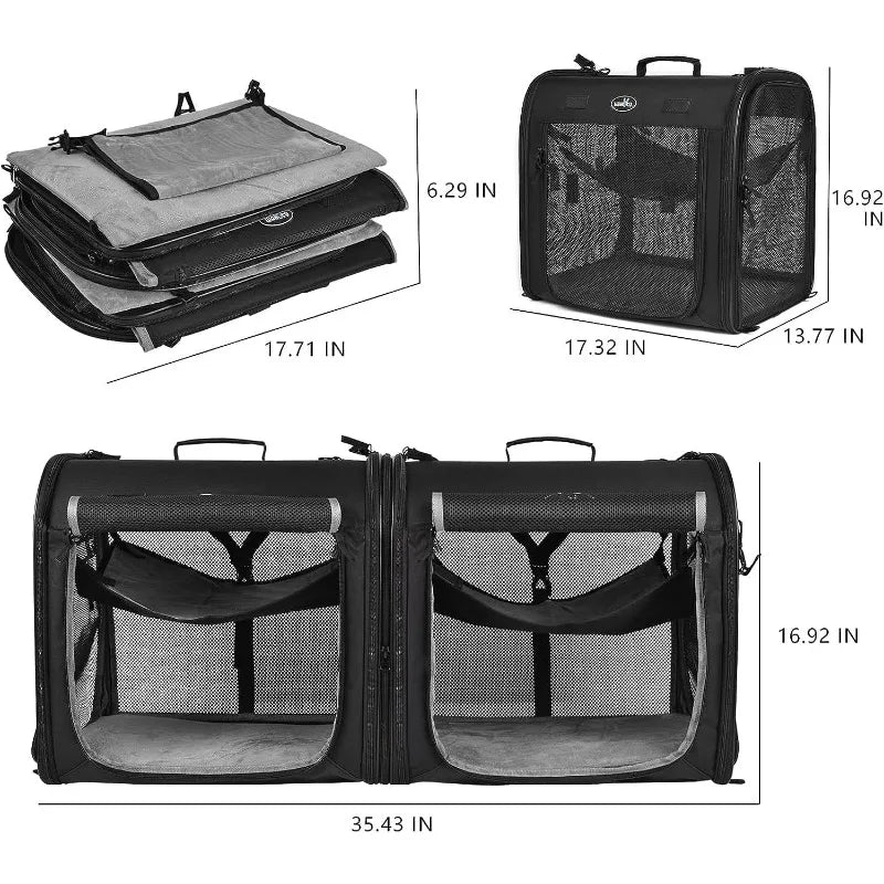 Wakytu Two-in-One Foldable Cat Center Transport Box. Cat Car Transportation. Two Cat and Dog Double Pet Transportation Bags