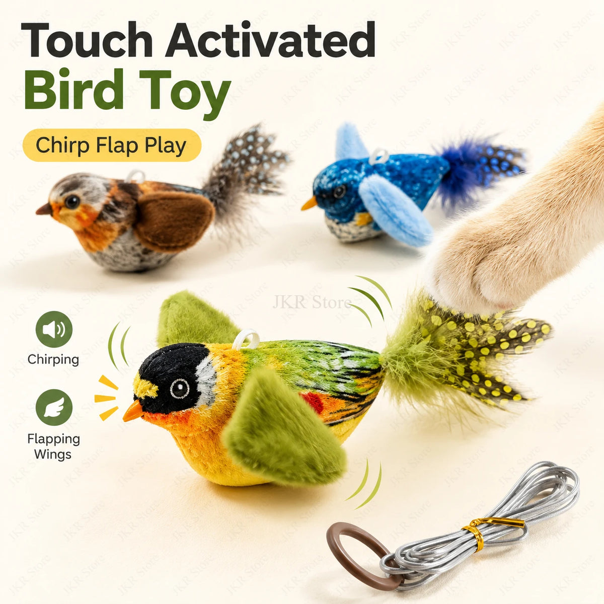1/3Pcs Interactive Electric Bird Toy for Cats Chirping Sound Flapping Wings Plush Chew Bite Toy for Kittens Indoor Play