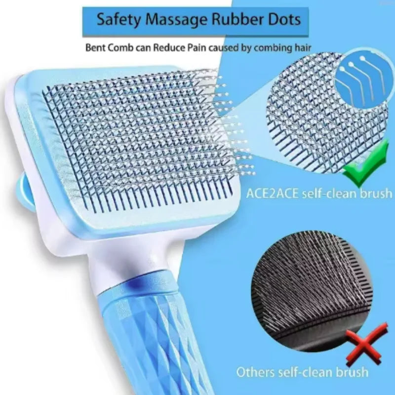 Self-Cleaning Needle Comb with Massage Bristles for Dogs & Cats