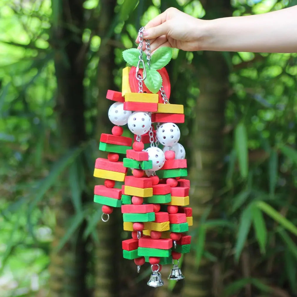 Pet Bird Chewing Toy Colorful Wooden Block Beads Parrot Toy Bite Bridge Bird Tearing Toy Cockatiels Training Hang Swing for Bird