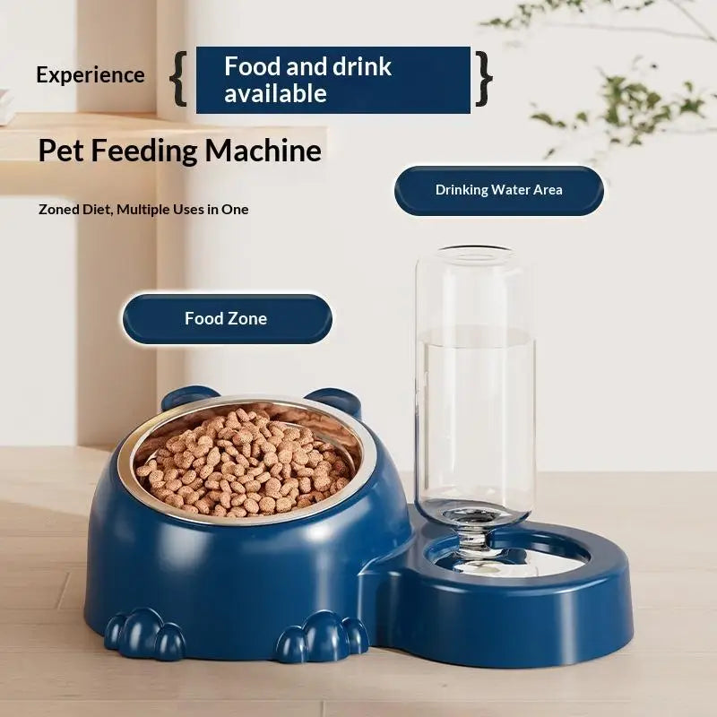 Pet Bowl 2-in-1 Auto Water Feeder, Tilted Elevated Cat Dog Bowl For Food & Water