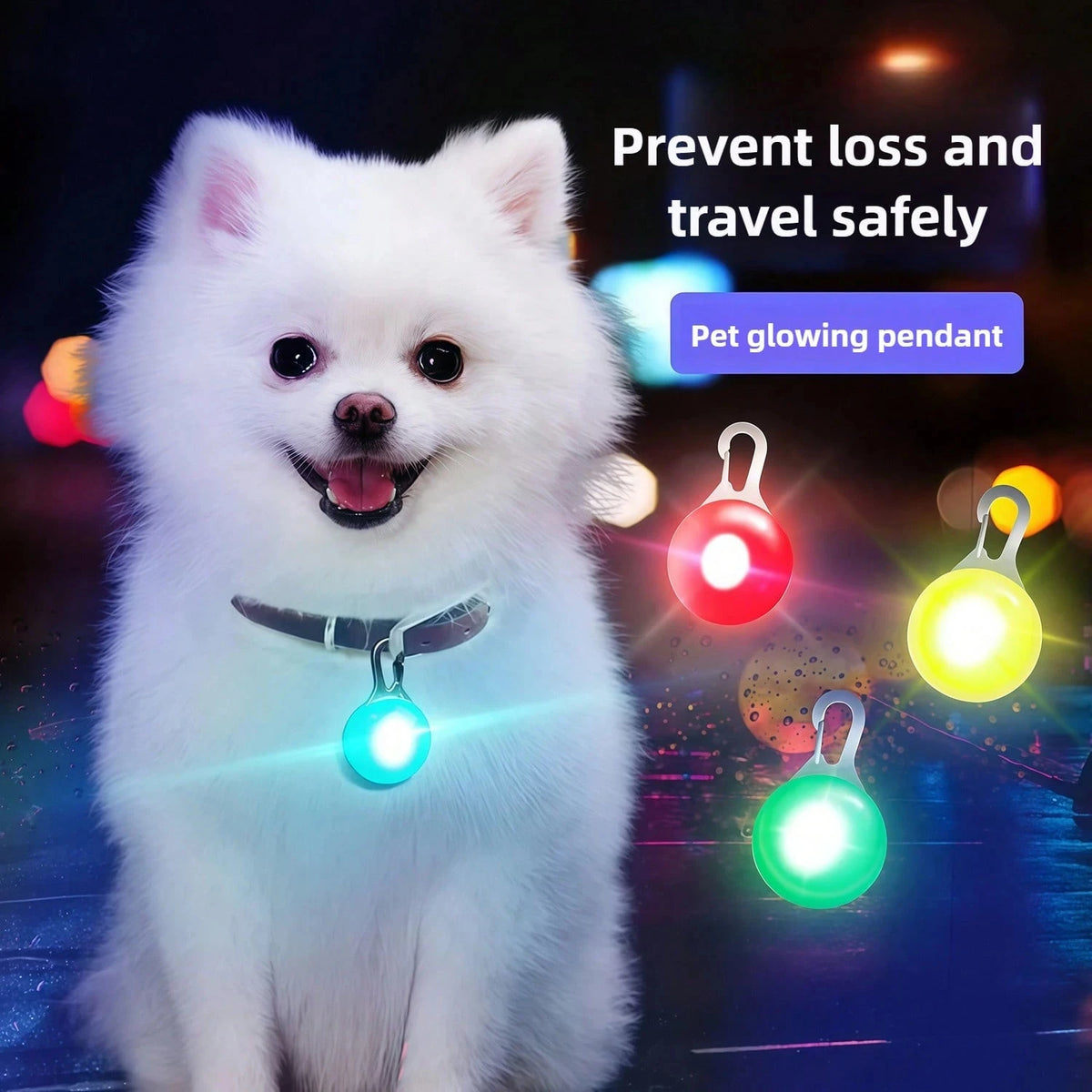 LED Dog Collar Pendant, Glow Clip in 4 Colors