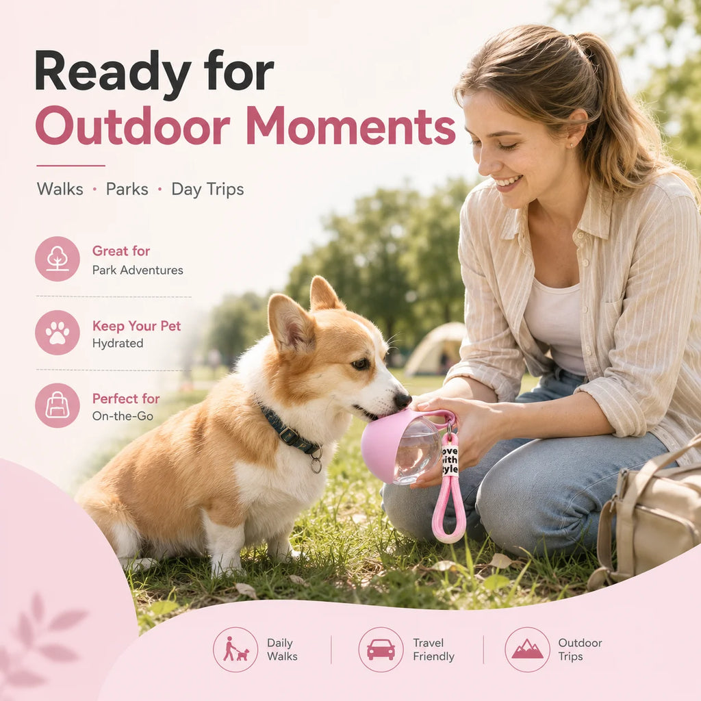 1 Pc Portable Pet Water Bottle，Round Clear Water Cup，Leak‑Proof Travel Water Dispenser For Dog Walking Outdoor Hiking Trip