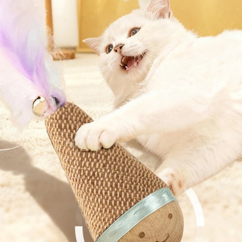 Cat Tumbler Wobbler Toy Bite-resistant Feather Agave Chew Toy Teeth Cleaning Interactive Pet Cat Supplies