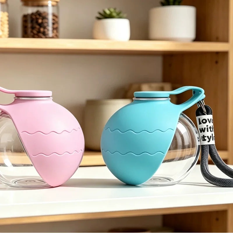 Spherical Portable Pet Dog Water Bottle PET With Foldable Silicone Bowl Reflow Water Dispenser For Walking Hiking Camping