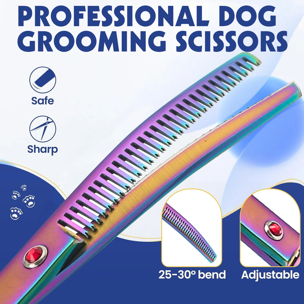 Double-Tailed Curved Scissors for Trimming Dog Fur Beautifully Professional Dog Grooming Scissors Pet Curved Thinning Shears