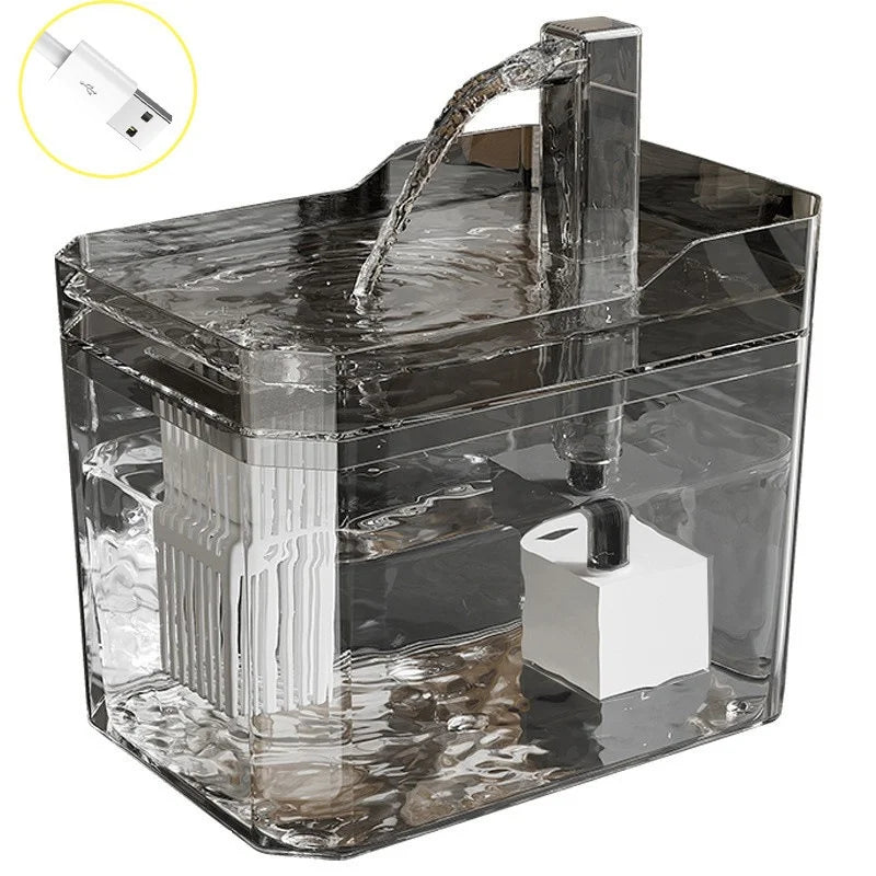1.5L Transparent USB Cat Water Fountain with Pump and Filter