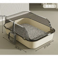 Semi-Enclosed Litter Box with Detachable Scoop, Off-White or Gray