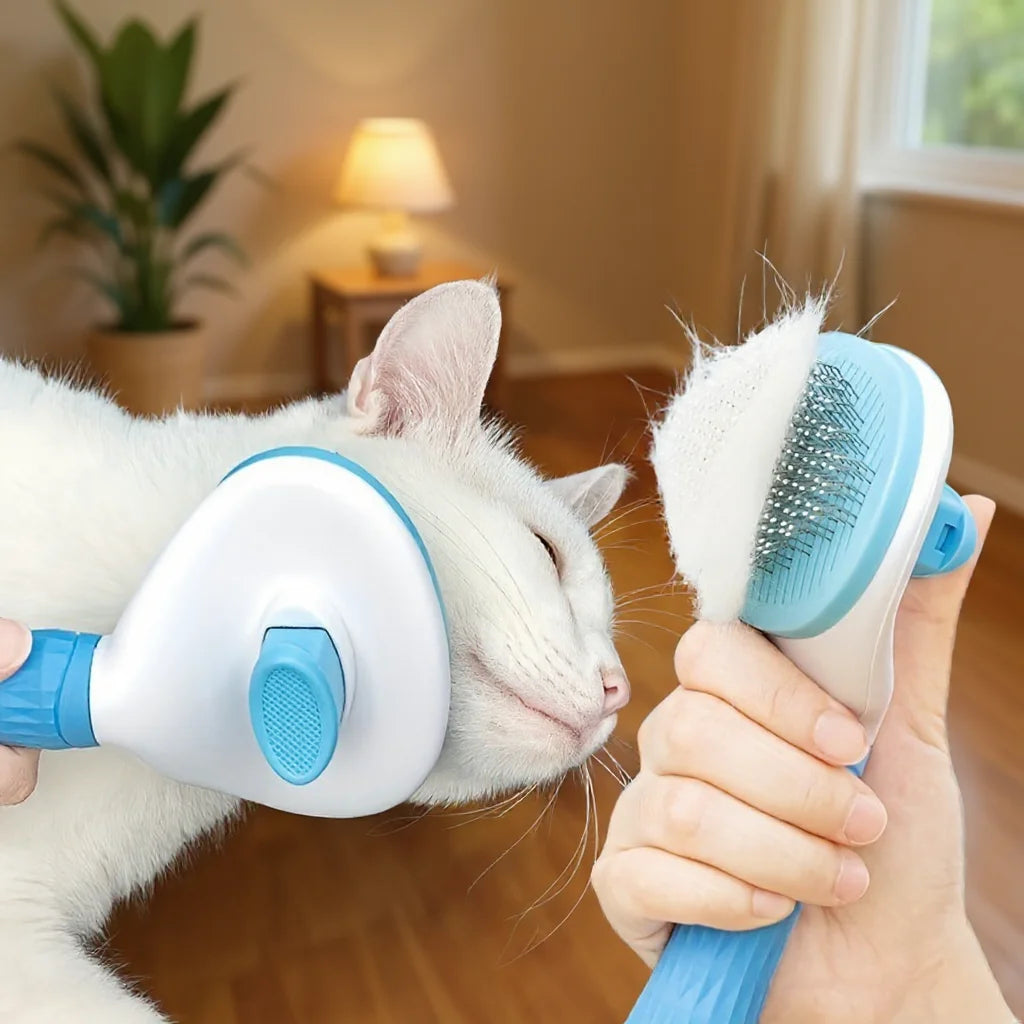 Easy-Clean Pet Grooming Brush with One-Button Hair Release
