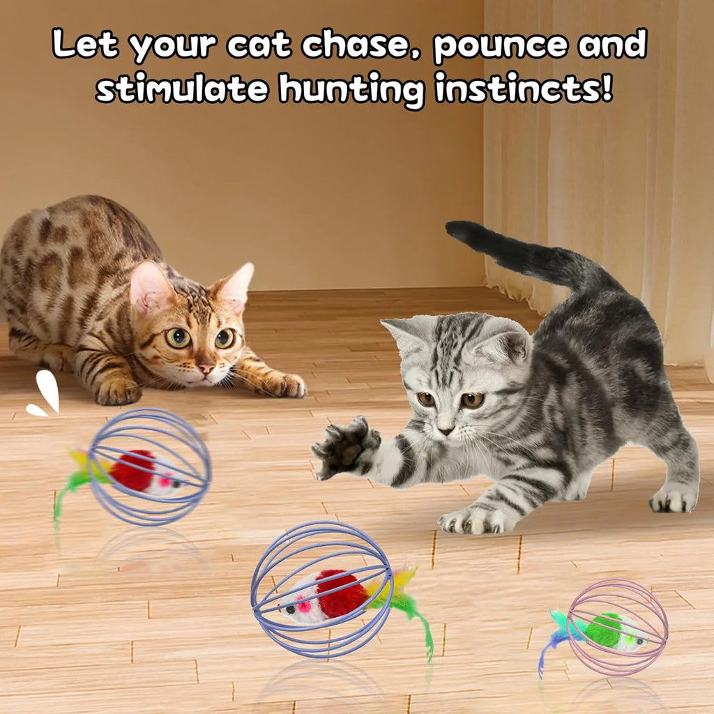 Interactive Cat Toy Mouse Ball Cage Random Color Plush Mouse  Kitten Play Toys for Indoor Kittens Exercise Pet Supplies