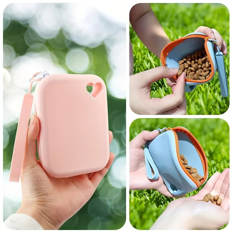 1pc Silicone Dog Treat Bag Pet Snack Bag Travel Portable Training Pet Walking Bag Pet Accessories