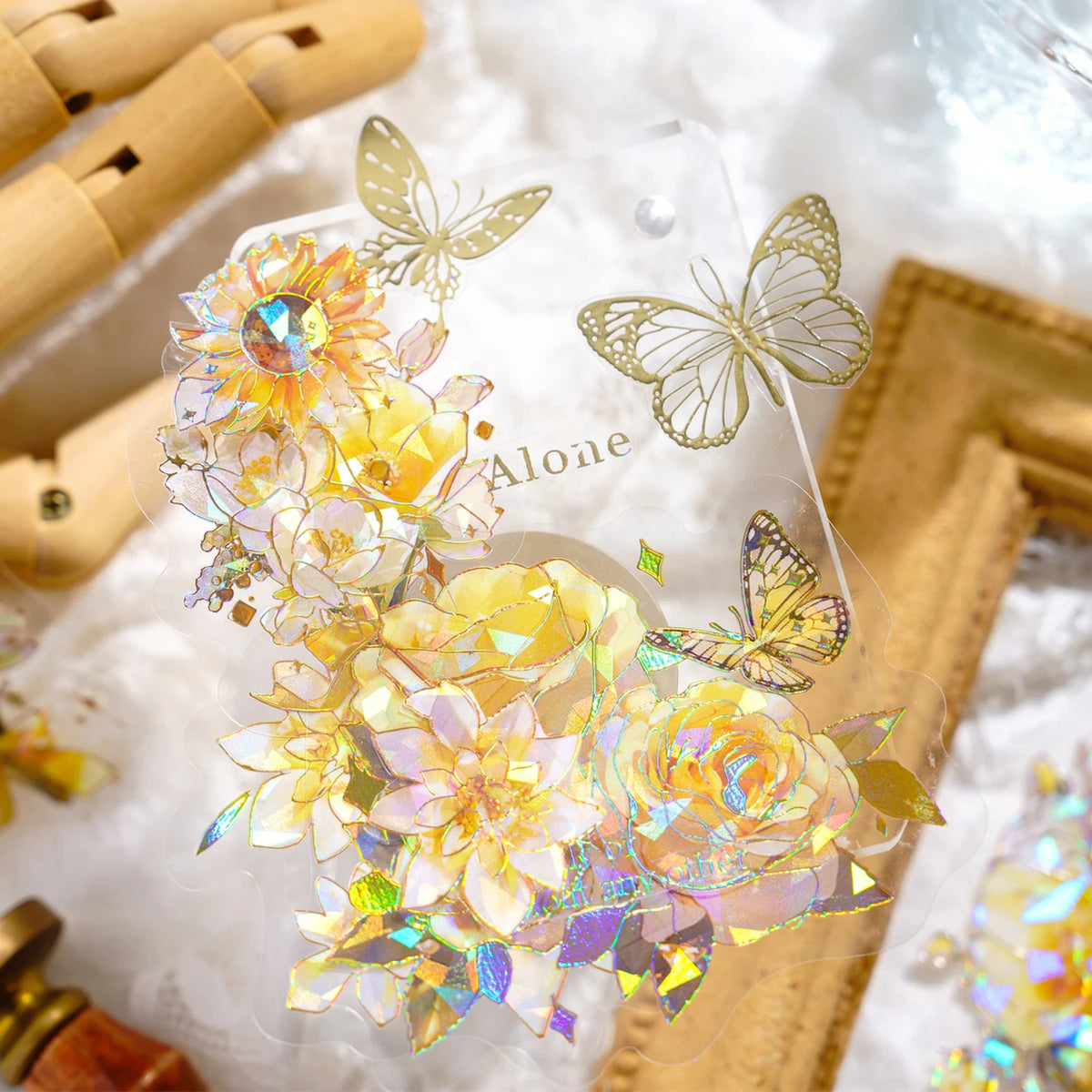 20 pcs PET Laser gilding Stickers pack Plant Flowers Decorative Stick Labels handmade DIY Junk Journal Supplies