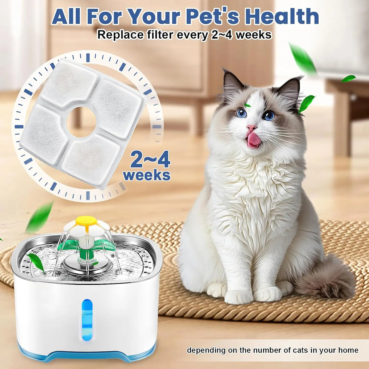 Cat Water Fountain Filter Replacement, 4/8 Pack  Filters Compatible with Square 2.5L Automatic Pet Fountain Dog Water Dispenser