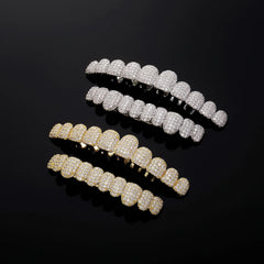 Hip pop Iced Out 10 Top &10 Bottom 5A CZ Stones Teeth Grillz Punk Rapper 14K Gold Plated Zircon Tooth Caps For Mouth Jewelry