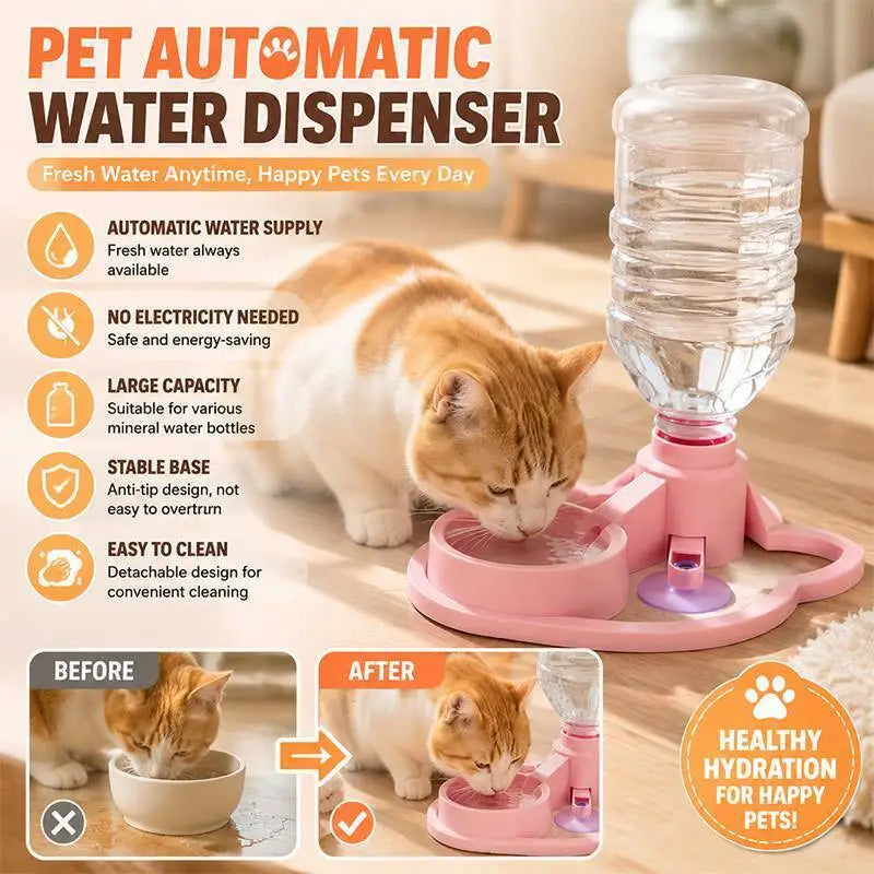 Pet Water Dispenser No Electricity Anti Spill Automatic Water Bowl for Cats Small Dogs Indoor Daily Drinking