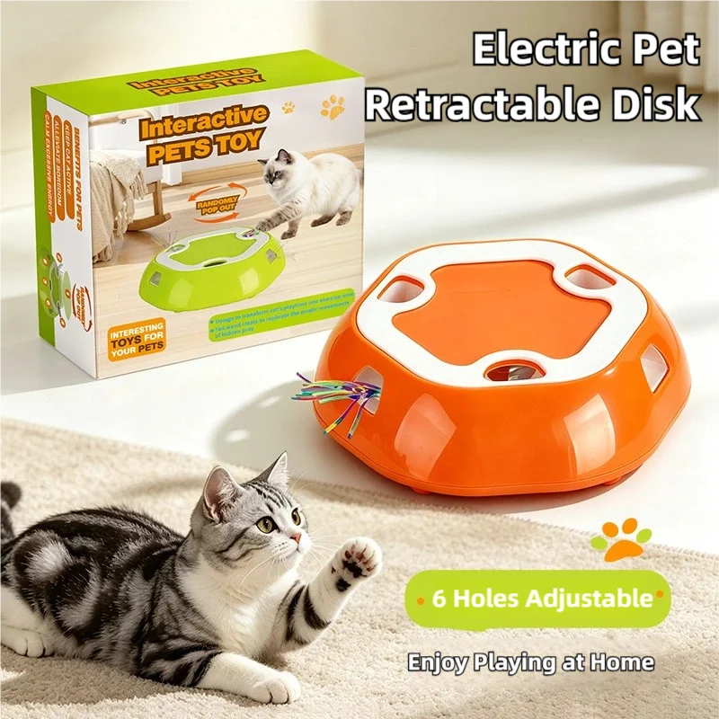 Electric Pet Retractable Plate Cat Exercise Energy Whack-a-Mole Multi-Hole Retractable Cat Teasing Boredom Relief Toy