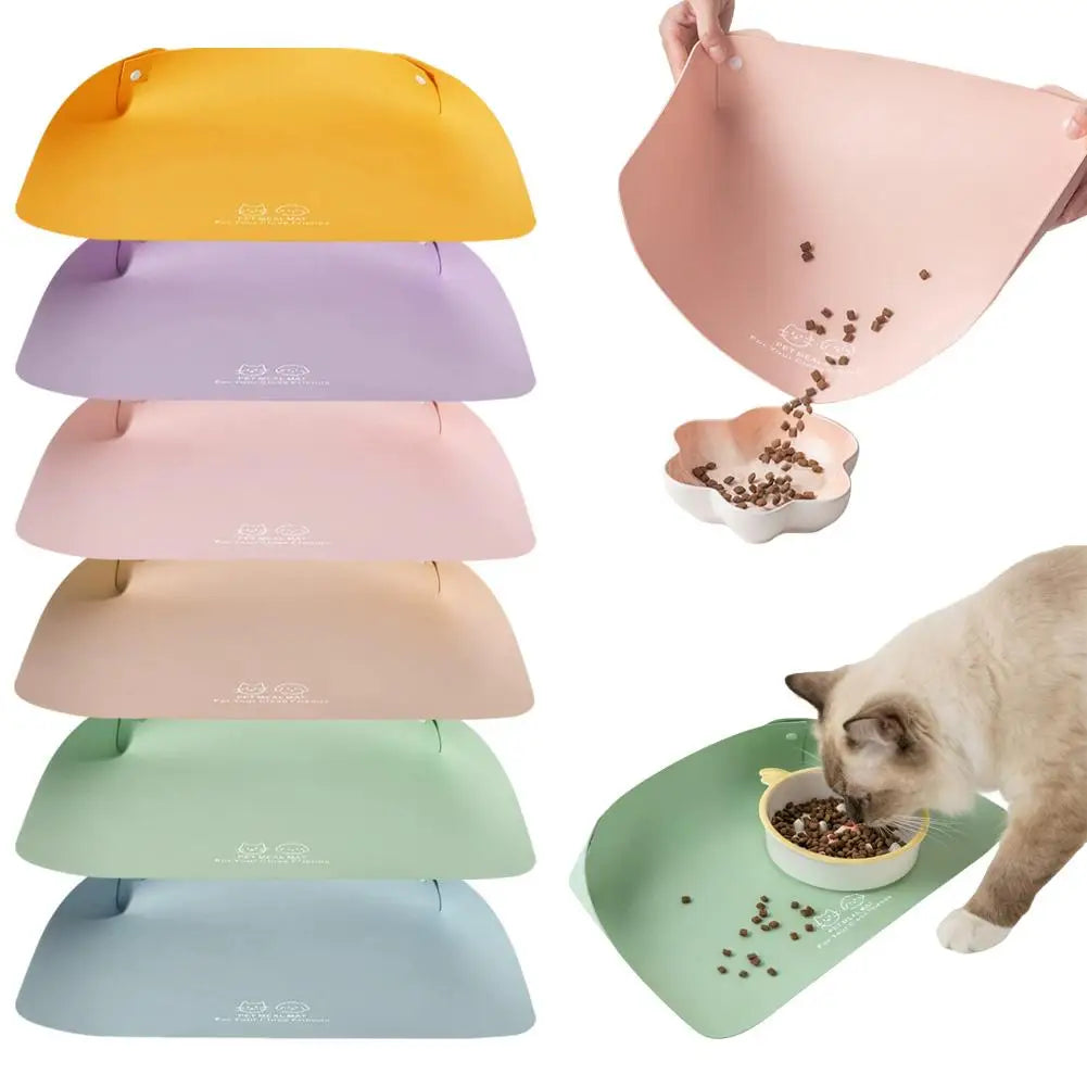 1PC Solid Color PU Leather Pet Feeding Mat Semi-enclosed Anti-spill Pet Placemat Waterproof Oilproof Pet Bowl Mat For Cat & Dog