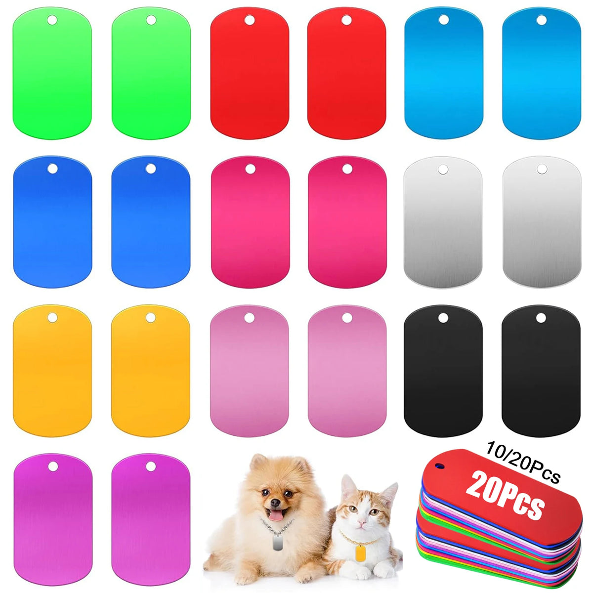 Blank Aluminum Pet Tags for DIY Stamping, 10 or 20 Pack