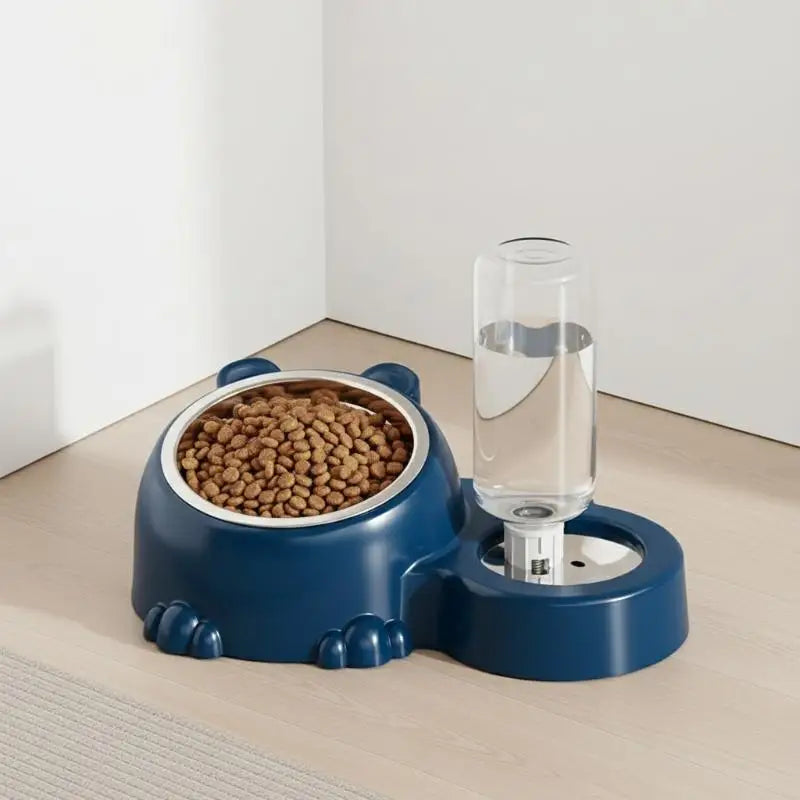 Pet Bowl 2-in-1 Auto Water Feeder, Tilted Elevated Cat Dog Bowl For Food & Water