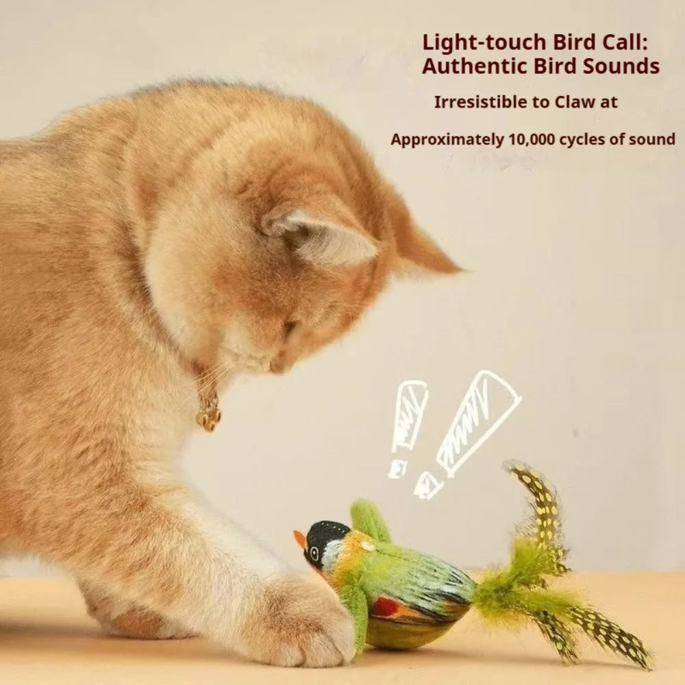 Chirping Bird Teaser Toy for Cats with Real Feathers Hanging Interactive Self Play Toy for Exercise Hunting and Stimulation