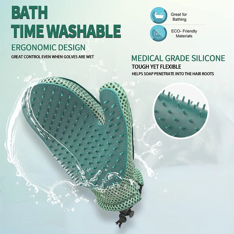 Hand-Washable Double-Sided Grooming Glove for Cats & Dogs