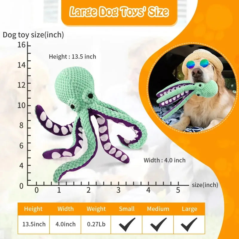 Squeaky Fleece Octopus Toy for Small & Large Dogs